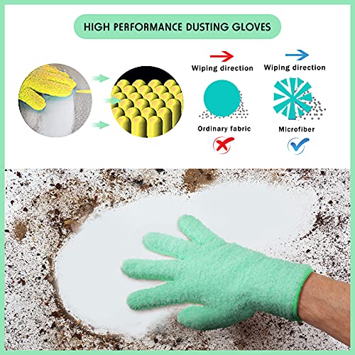 Patelai 4 Pairs Microfiber Plant Dusting Gloves Reusable Leaf Dust Cleaning Glove Mittens for Plants House Cleaning Car Blinds(Green, Dark Blue, Yellow, Purple)