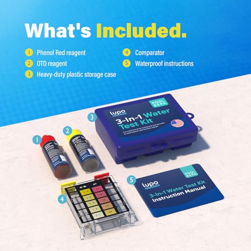 Lupo 3-in-1 Pool Test Kit | Pool Testing Kit for Residential Swimming Pools & Spas for Testing Total Chlorine, Total Bromine & pH | Pool Chemical Test for Quick & Accurate At-Home Pool Water Testing - size: 3-in-1 Test Kit