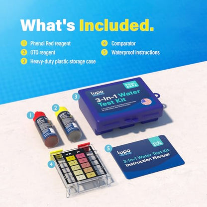 Lupo 3-in-1 Pool Test Kit | Pool Testing Kit for Residential Swimming Pools & Spas for Testing Total Chlorine, Total Bromine & pH | Pool Chemical Test for Quick & Accurate At-Home Pool Water Testing - size: 3-in-1 Test Kit