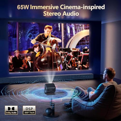 [4500 Brightness/Built in Apps/65W Audio] Outdoor 4K-Projector with WiFi and Bluetooth 5.4, Auto Focus Smart Projector Support DoIby Audio, Upgrade GO2 Short Throw Projector with 360°Stand