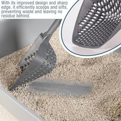 Set of 3 Cat Litter Scoop with Small Holes, Deep Sifting Shovel for Fine Litter, Reptile Terrarium Sand & Rabbit Pooper Lifter, Hanging Handle Poop Scooper (Gray, Set of 3) - color: Gray, size: Set of 3
