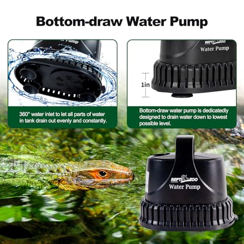 REPTIZOO Low Water Level Drain Pump, 243GPH 26W Submersible Drain with Bottom Suction, Flow Adjustable Bottom-draw Water Pump for Turtle/Fish/Paludarium Tanks
