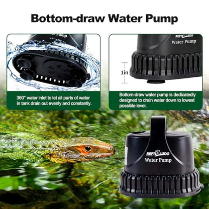 REPTIZOO Low Water Level Drain Pump, 243GPH 26W Submersible Drain with Bottom Suction, Flow Adjustable Bottom-draw Water Pump for Turtle/Fish/Paludarium Tanks
