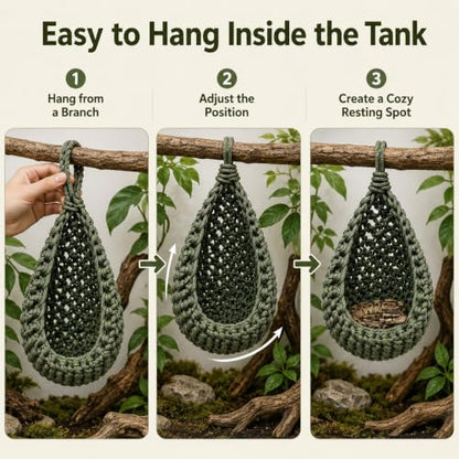 Snake Hammock for Terrarium, Handwoven Reptile Hanging Sleep Pouch, Soft Rope Hideout for Gecko, Small Lizard Tank Accessories(Green) - color: Green