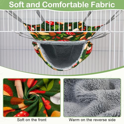 Bienbee 2 Pcs Ferret Rat Hammock Set for Cage Washable Guinea Pig Hideout Bed Soft Small Animal Hammock Tunnel Toys Ferret Cage Accessories for Hedgehog Sugar Glider Squirrel Hamster, Green Mushroom