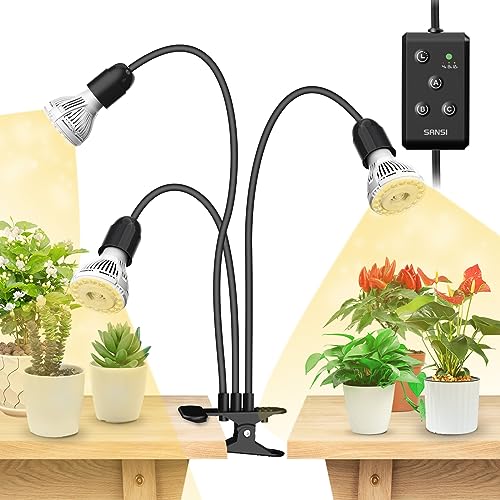 SANSI LED Grow Lights for Indoor Plants, Lifetime Free Bulb Replacement | 450W Full Spectrum 3-Gooseneck Clip Plant Grow Light, Plant Light with Timer 4/8/12 Hrs, High PPFD Growing Power Grow Lamp - size: 3 Head 1 Pack