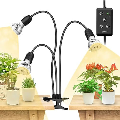 SANSI LED Grow Lights for Indoor Plants, Lifetime Free Bulb Replacement | 450W Full Spectrum 3-Gooseneck Clip Plant Grow Light, Plant Light with Timer 4/8/12 Hrs, High PPFD Growing Power Grow Lamp - size: 3 Head 1 Pack