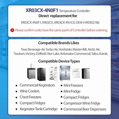 XR03CX-4N0F1 120V Temperature Controller Compatible with Dixell, NTC Probe | 120V 50/60Hz, compatible with Dixell XR03CX-4N0F1, single NTC probe, alarm relay, digital display - style: XR03CX-4N0F1