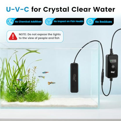 hygger 3W Aquarium U-V Light with Timer for 2-15 Gallon Fish, Turtle Tanks | ABS Protective Shield, Mini Glass U-V Lamp, Freshwater & Saltwater Use, Small Fish Turtle Tanks, Clear Water Support
