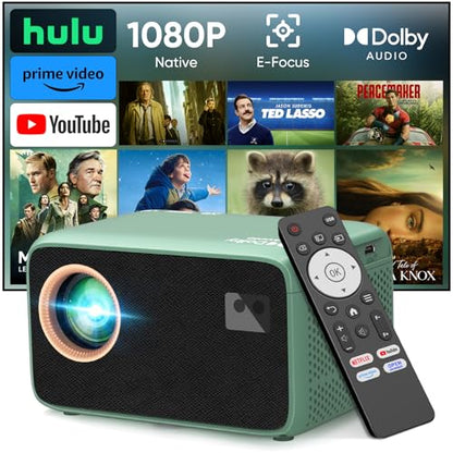 TMY 4K Projector with WiFi Bluetooth, Compatible with Netflix/Prime Video/YouTube, Outdoor Portable Home Theater Movie Projector, Smart Projector for Indoor Outdoor Movies, Gaming and Camping (Green)