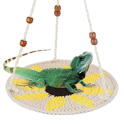 Jspupifip Reptile Hammock Bearded Dragon Accessories Reptile Summer Bed | Small Pet Habitat Shelter Cage Accessories for Chameleon Birds Rats Hamster Iguana - color: Beige&Yellow