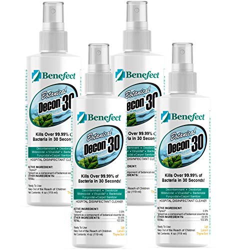 Benefect Botanical Decon 30 Disinfectant Cleaner, 4 oz. Spray Bottle, Light Lemon & Thyme Scent, Professional Botanical Cleaner, Kills Over 99.99% of Germs, Safe for Food-Contact Surfaces (Pack of 4) - size: 4.02 Fl Oz (Pack of 4)