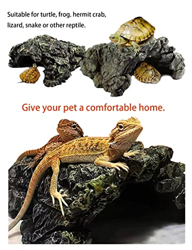 Reptile Habitat, Turtle Hideout,Water Tank Decoration for Fish, Reptiles, Amphibians,Frogs, Snakes,Lizards,Shrimps, Spiders and Small Animals… - size: Turtle Hide 01