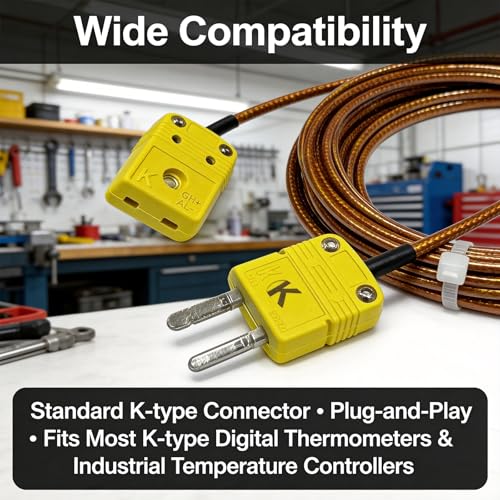 K Type Thermocouple Extension Cable 197in/5.5 Yards | Brown Wire PVC Coating Polyimide Construction Temperature Range: 0°F–1300°F - size: 197in/5.5 yards