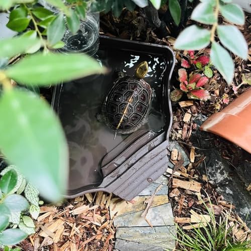 Reptile Water Feeder Automatic Water Dispenser with Ramp Extra Large Reptile Bathing Pool for Gecko, Snake, Turtle, Bearded Dragon, Lizard Bath Aquarium Ornament - size: without Bottle