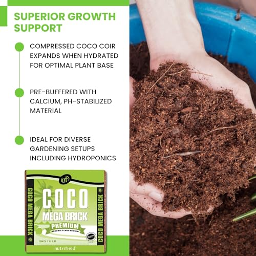 Coco Mega Brick 5kg | Compressed Coconut Coir Block Expands to 55L | Premium Quality Hydroponic Growing Medium, Pre-Buffered, Low EC Substrate for Indoor Outdoor Plants