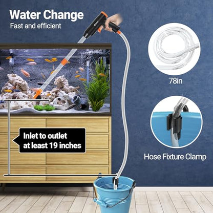 Yaubay 132GPH Manual Aquarium Gravel Cleaner, Fish Tank Siphon Vacuum Cleaner with Adjustable Water Flow for Cleaning Dirt, Water Change & Wash Sand Aquarium Cleaning Tools