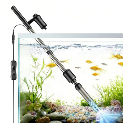 AKKEE Aquarium Vacuum Gravel Cleaner, 18W Electric Fish Tank Cleaner Vacuum, 6 in 1 Multifunctional Aquarium Cleaner for Automatic Water Change, Wash Sand, Water Circulation and Timed Off，Black
