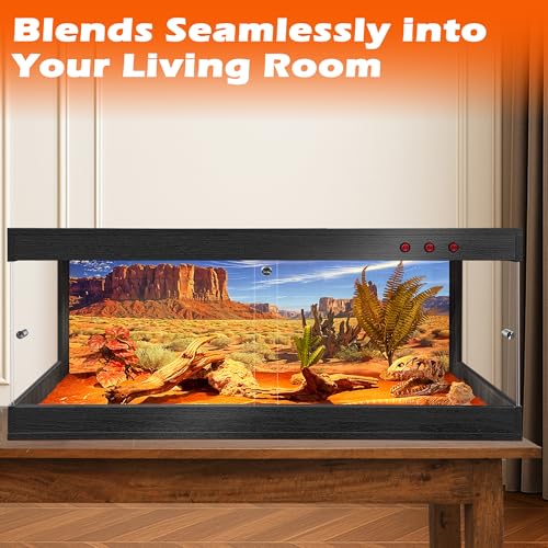 ROYXEN Reptile Tank, 81 Gallons Reptile Enclosure with Lockable Design, Tempered Glass Bearded Dragon Tank for Lizard Habitat, Soild Wood Built-in Sockets (Black, 48"x20"x19.5") - color: Black, size: 48"x20"x19.5"