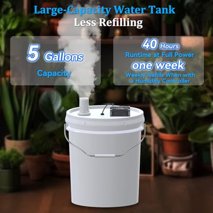 19L Large DIY Humidifier Kit for Plants & Mushrooms (2-Fogger, Double Mist) | Ideal for Grow Tent, Greenhouse, Terrarium | Turns a 5 Gallon Bucket into Cool Mist Humidifier, Extendable Hose, Long Runtime - size: 2-Fogger