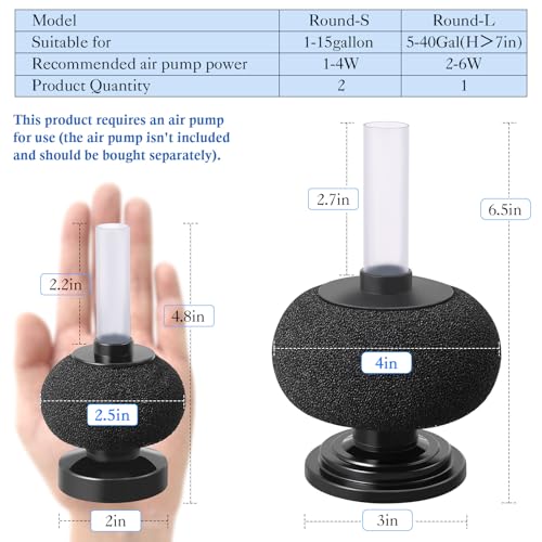 HITOP 2 Pack Aquarium Bio Sponge Filter: Diameter 2.5in Mini Air-Powered Fish Tank Filter, Quiet Small Sponge Filter for up to 15gallon Fish Tank, Betta Tank, Shrimp Tank, Fry Tank, Breeding - style: Mini 2.5in-2pack