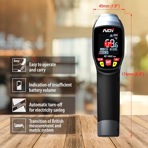 High-Precision Infrared Thermometer Temperature Gun, -58℉ to +2372℉, Multi-Purpose for Cooking, Steel Smelting, Automotive Engine Repair, HVAC IRT Gun with Adjustable Emissivity