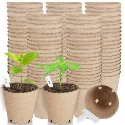 132 PCS Organic Peat Pots, 3.15 Inch Nursery Pot, Round Plant Seedling Pot | Small Seed Starting Starter Tray with Drainage Holes, Cheap Bulk Garden Germination Container with 132 Plant Labels(8 cm) - size: 3.15 Inch 132 Pcs