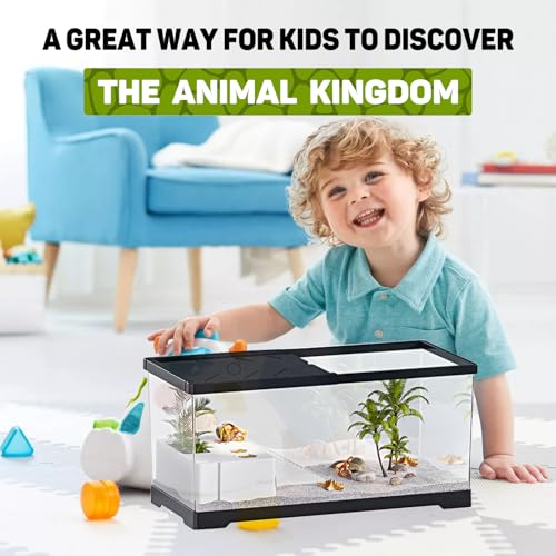 Aquatic Turtle Fish Tank 24" x 10" x 11", 11 Gallon Reptile Terrarium with Basking Platform & Bottom Drainage, PC Material Habitat Enclosure for Juvenile Turtle, Crayfish, Crab, Amphibian