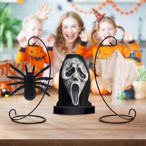 Abom 3 Pack 13in Ornament Display Stand, Air Plant Holder, Terrariums Hanger, Black Iron Hanging Hook for Christmas Halloween Decoration, Glass Crystal Witch Ball, Home Wedding, Party Decor
