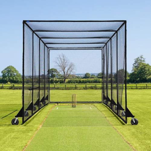 FORTRESS 360° Mobile Cricket Cage [Test Grade] | Pop Up Goals for Cricket | Cricket Set | Cricket Box Netting Cage System | Cricket Net Batting Cage | Sports Equipment - size: 24ft, style: Without Padding