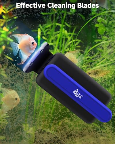 AQQA Aquarium Glass Cleaner, Double Side Algae Scraper with 2 Blades | Magnetic Fish Tank Cleaner, Self Floating Glass Scrubber Brush, for Up to 0.6 Inch Thick Glass & Acrylic Aquarium Tanks - size: L