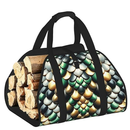 Augenstern Large Snake-Scales-Pattern Firewood Carrier Bag, 600d Oxford Cloth Log Tote with Reinforced Handles, Open-End Wood Hauling Bag for Fireplace, Wood Stove, Camping and Outdoor Storage