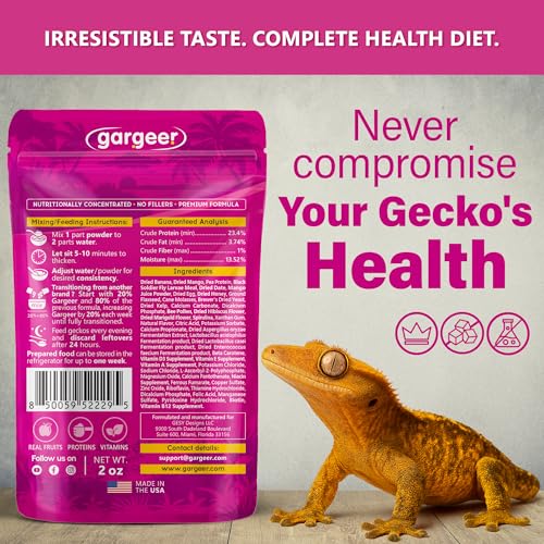 Gargeer 2oz Picky Geck Growth Formula - Crested Gecko Food. Made in USA | High-protein superfood for juvenile growth & adult strength! Banana, mango & date with BSFL, D3 & probiotics. Zero fillers - size: 2 Ounce (Pack of 1)