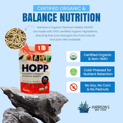 Harrison's Organic Premium Pellets- a Well-Balanced, Certified Organic Small to Medium Pet Bird Diet—No Soy, Corn, and Peanuts for Those Seeking to Avoid These Ingredients - size: 1 Pound (Pack of 1)