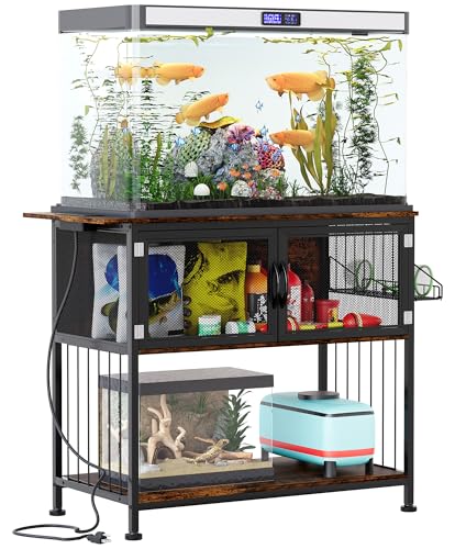 40-55 Gallon Fish Tank Stand , Heavy Duty Aquarium Stand with Cabinet Storage Fish Tank Accessories, Large Reptile Terrarium Tank Table with Power Outlets,Vintage Brown