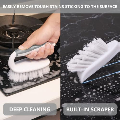Scrub Brush Set, 4 Pack Deep Cleaning Brush Kit, Gray | 2 Scrub Brush, 2 Tile & Grout Brush with Built-in Scraper, Household Commercial Scrubber for Floor, Shower, Pool Wall, Tub - color: Gray