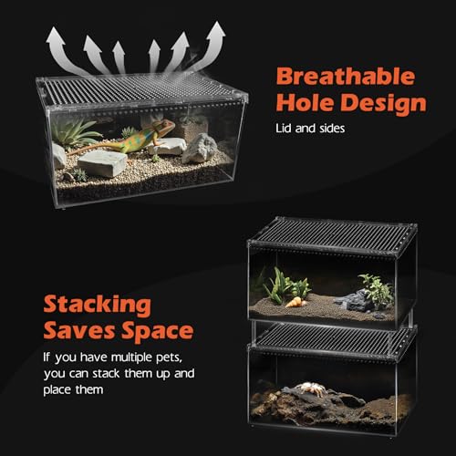 AZV Large and XLarge Reptile Terrarium Tank,Versatile Enclosure for Leopard Crested Gecko,Lizard Cage,Spider Starter Kit,Hermit Crab Habitat,Tarantula Cribs,Perfect Aquarium for Frogs,Insects