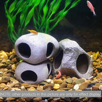 2PCS Aquarium Hideaway Rocks for Aquatic Pets to Breed, Play and Rest, Safe and Non-Toxic Fish Tank Ornaments, Ceramic Decor Rocks for Betta - size: 3.7"x2.7"x2"(2 pcs)