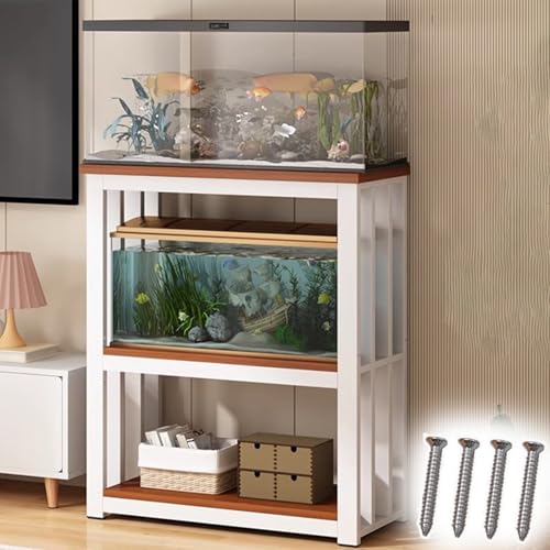 Sturdy Heavy Metal Fish Tank Stand & Reptile Cabinet, Insect Display Rack with Walnut Finish, 70x40 cm (27.5"x15.75") - Durable Floor-Standing Aquarium Furniture. - color: White, size: 70x40 cm (27 1/2 x 15 3/4")