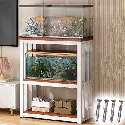 Heavy Metal Aquarium Stand with Accessories, 2-Tank Reptile Cabinet, Insect Display Rack, Walnut Finish, 100x40 cm (39.4" x 15.7") - Durable & Stylish Aquarium Furniture - color: White, size: 100x40 cm (39 3/8 x 15 3/4")