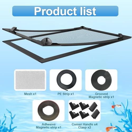 Magnetic Fish Tank Lid, Mesh Aquarium Cover, Fits Tanks Up to 37 x 18 in | Custom Fit Design, Tear-Resistant PET Mesh, Easy Feeding Access, Compatible with Filters and Lights