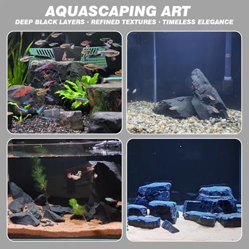 Unocho Fish Tanks Stone 20lb Natural Black Rocks for Aquariums Paludarium Decorative Aquascaping Stone for Reptile Terrariums Bonsai Gardens(3"-9"-8pcs) - size: 20LB(8pcs)3-9in.