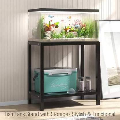 Heavy Duty Metal Aquarium Stand for 20 Gallon Fish Tank, Adjustable Fish Tank Stand with Storage, 400LBS Load Capacity Reptile Tank Stand for Home, Black