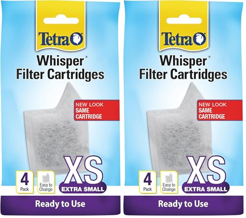 Tetra Whisper XS Filter Cartridges for Aquariums, 8 Count, Ready to Use, Fits Whisper Filters for Fish Tanks Up to 3 Gal - size: 4-Count (Pack of 2)
