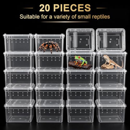 Irenare 20 Pcs Reptile Breeding Box Plastic Snake Breeding Box Transparent Small Reptile Acrylic Carrier for Bearded Dragon Lizard Gecko(5.91 x 3.94 x 2.56 Inch,Standard)
