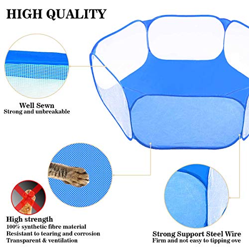 Small Animals Tent,Reptiles Cage,Breathable Transparent Pet Playpen Pop Open Outdoor/Indoor Exercise Fence,Portable Yard Fence (Blue) - color: Blue