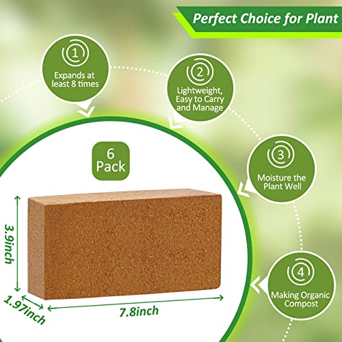Riare 6pcs Organic Coco Coir Bricks, Natural Coconut Coir for Plants | High Expansion & Moisture Retention Coconut Husk Fiber for Seed Starting, Potting Mix, Composting, Soil Amendment & Reptiles - color: Pack of 6