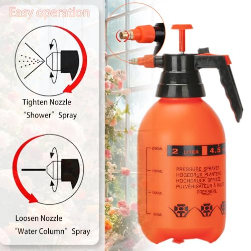 MRPAPA 2 Pack Handheld Pump Sprayer, Garden Pressure Water Spray Bottle with Adjustable Brass Nozzle for Plants (2LOrange-2PCS) - color: 2LOrange-2PCS