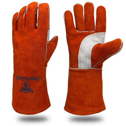 Welding Gloves Heat Resistant Leather Fireproof Gloves 14" L Red | Welders Gloves for MIG TIG Stick, Grill Gloves Mitts for BBQ,Oven,Forge,Fireplace,Fire Pit,Furnace,Wood Stove,Dry Ice,Baking - color: 14 Inches Red