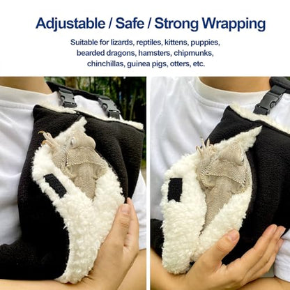 Adjustable Fluffy Bearded Dragon Sling Carrier Bag, Reptile Carrier with Leash Harness Lizard Cage Accessories for Small Animal, Ferrets, Squirrel, Hamsters,Parrot (Caramel) - color: Brown